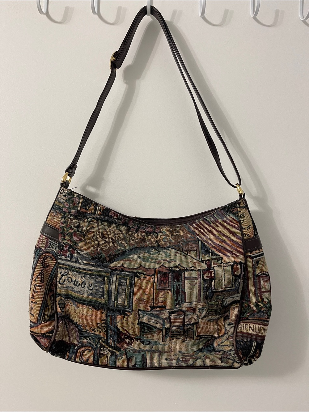 Vintage SAS Tapestry Café Scene Shoulder Bag - Multicolor